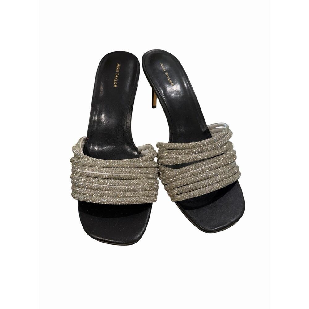 ANN TAYLOR 9 BLACK CRYSTAL TUBE MULE SANDALS HIGH HEELS PUMPS SHOE